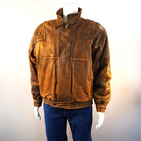 Vintage Members Only Brown Leather Bomber Jacket Sz 40 M Great Horizon Express - Picture 2 of 10